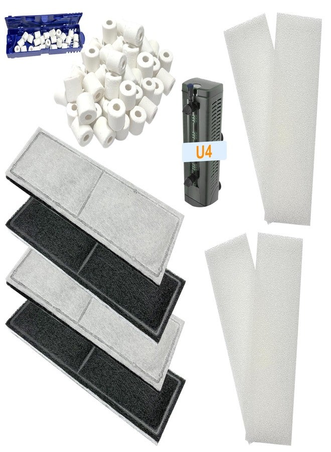 beaufan 9 PCS Aquarium Maintenance Media Replacement for Fluval U4 Underwater Filter A480, Freshwater and Saltwater Aquarium Filter, Includes 4 Foam Pads, 4 Poly Carbon Cartridges and 1 Ceramic Ring - Image 1